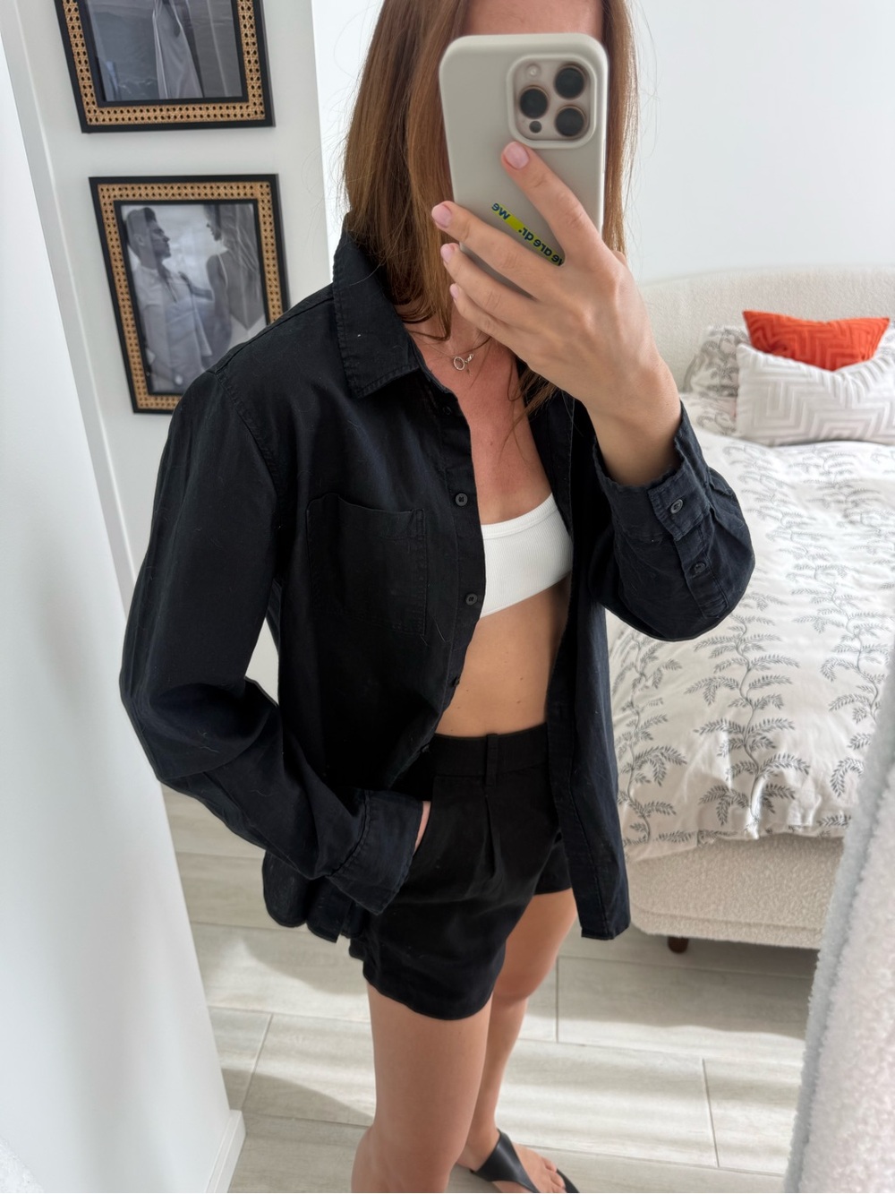 H&M Black linen Long Sleeve Button-Up Shirt